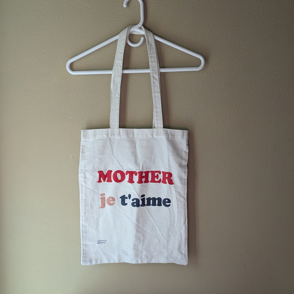 MOTHER Cream Canvas Tote with "Je T' Aime" Text
